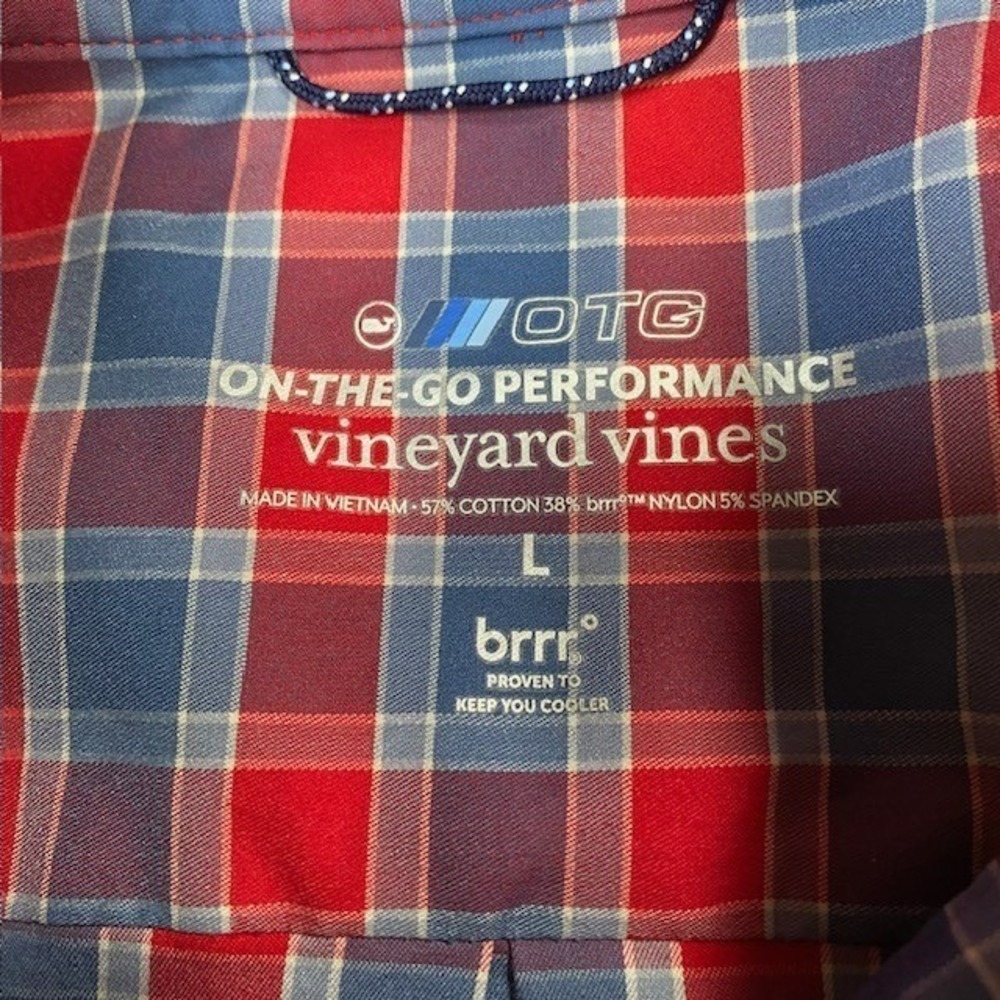 Vineyard Vines OTG On-The-Go Performance Plaid Shirt Mens Large Red Blue brrr - Picture 2 of 10
